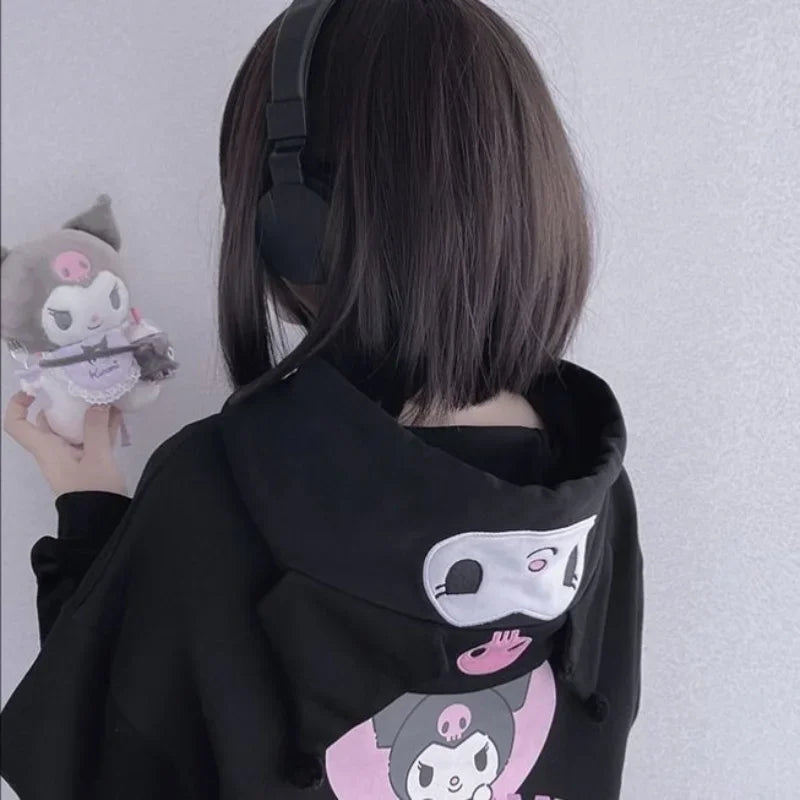 black kuromi zip up hoodie