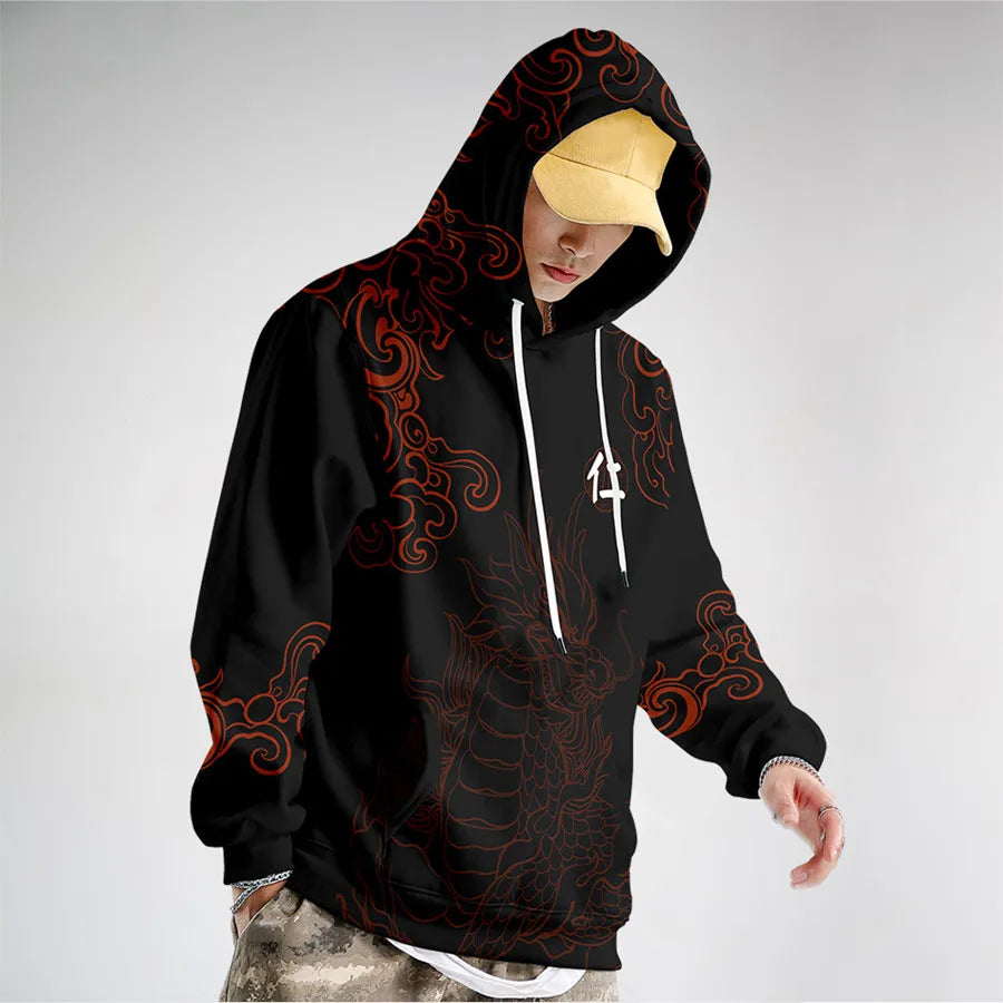 man wearing japanese black hoodie