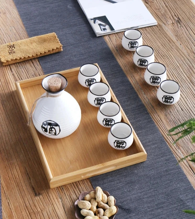 white authentic japanese sake set