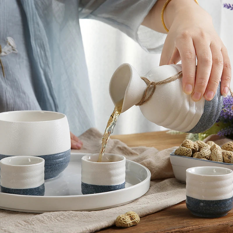 ceramic authentic japanese sake set with warmer