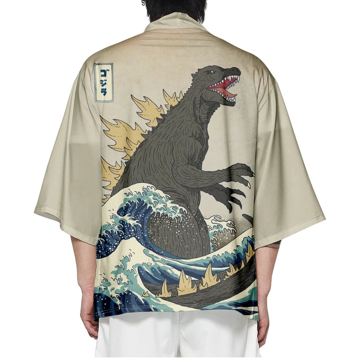 man wearing godzilla kimono