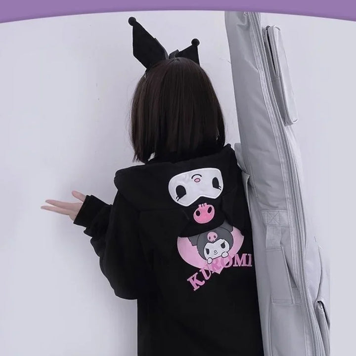 woman wearing kuromi zip up hoodie