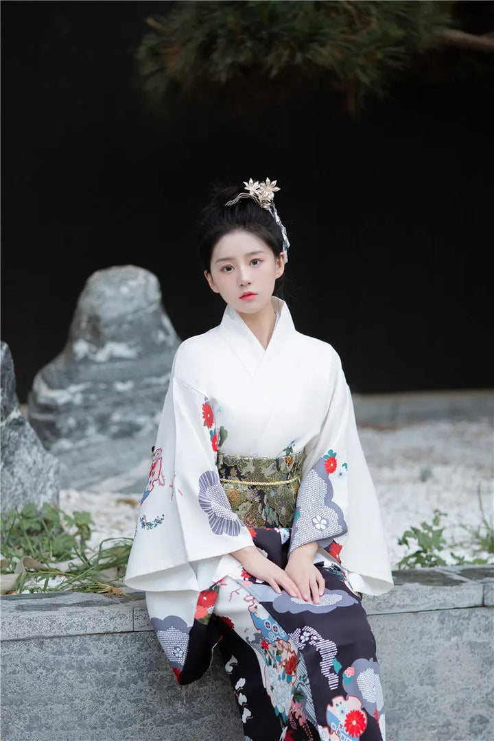 sad woman wearing japanese robe kimono