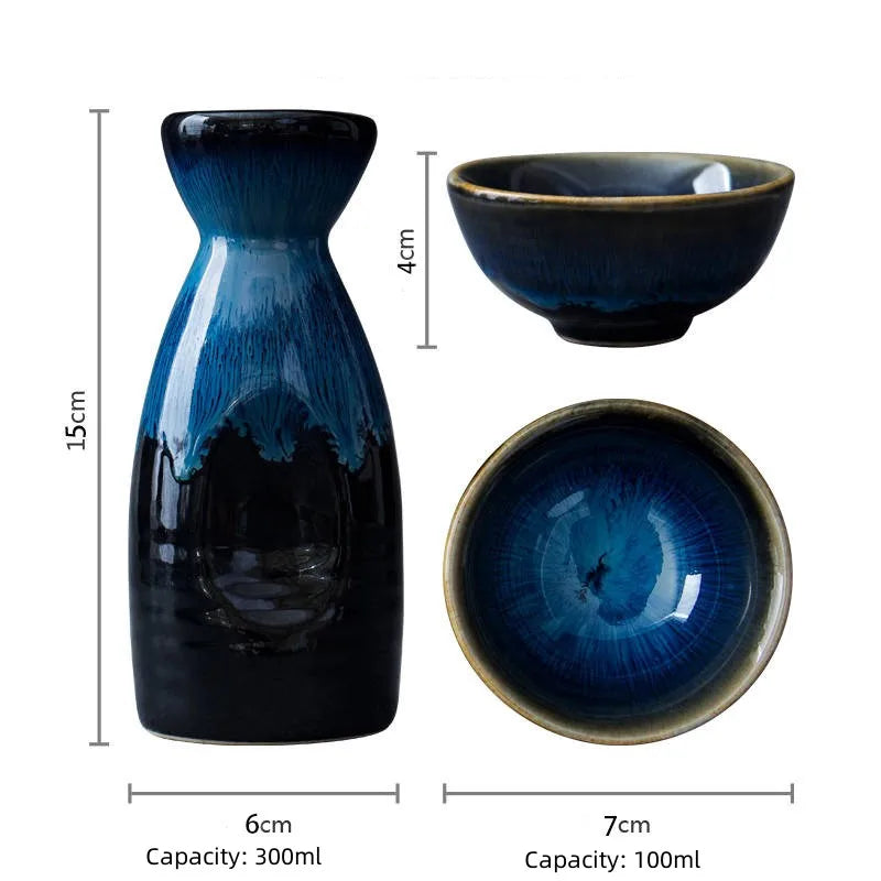 dimensions of a antique sake set