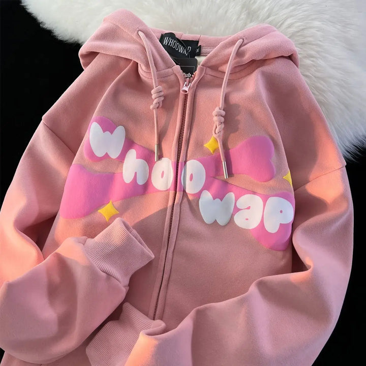 details of kawaii zip up hoodie