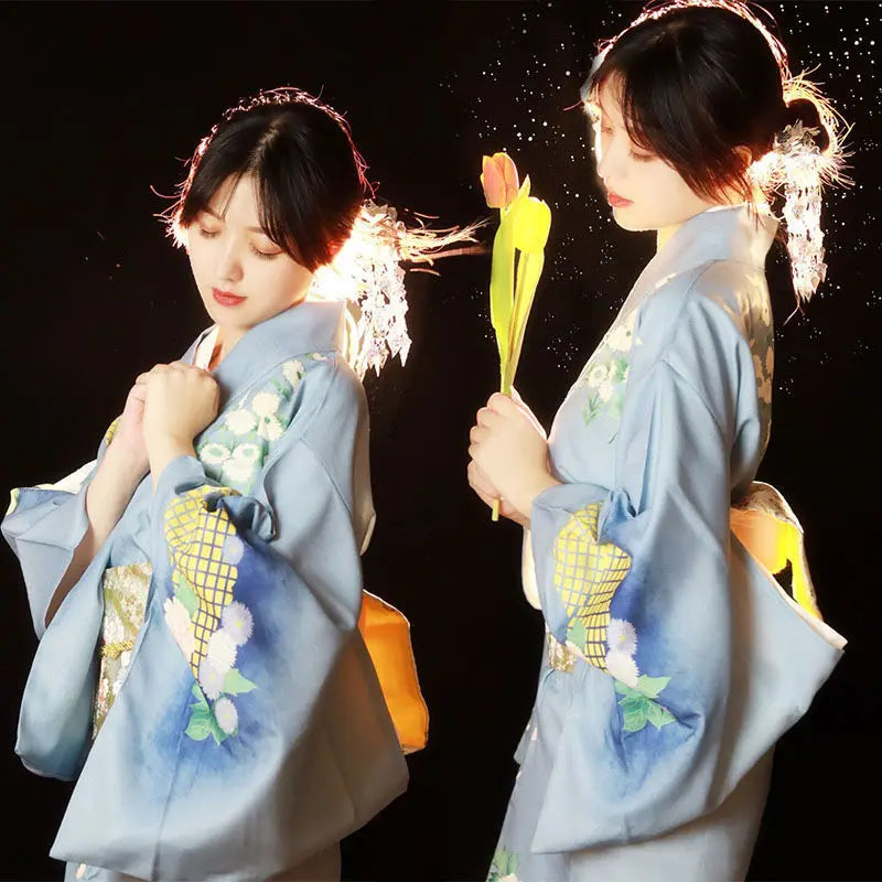 blue silk kimono robes