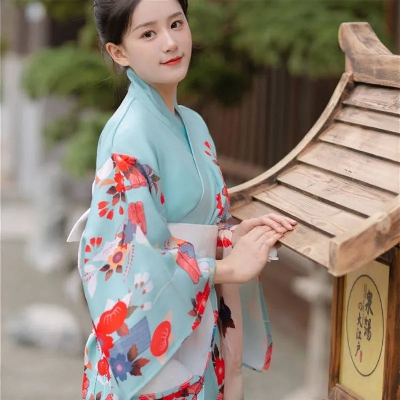 happy woman with womens japanese kimono robe