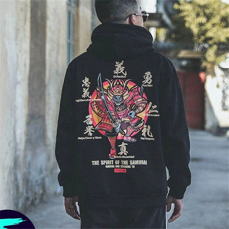 man wearing black samurai hoodie