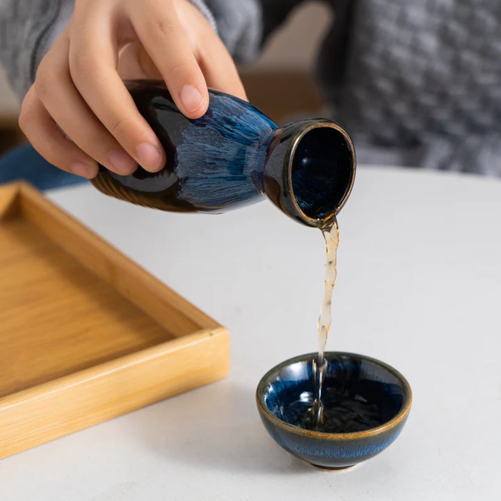 serving with a antique sake set