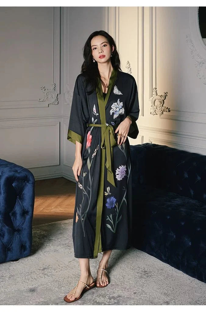 black japanese style dressing gown