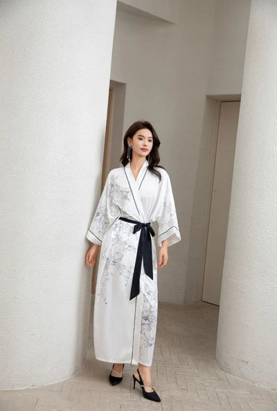 japanese woman with a japanese silk dressing gown