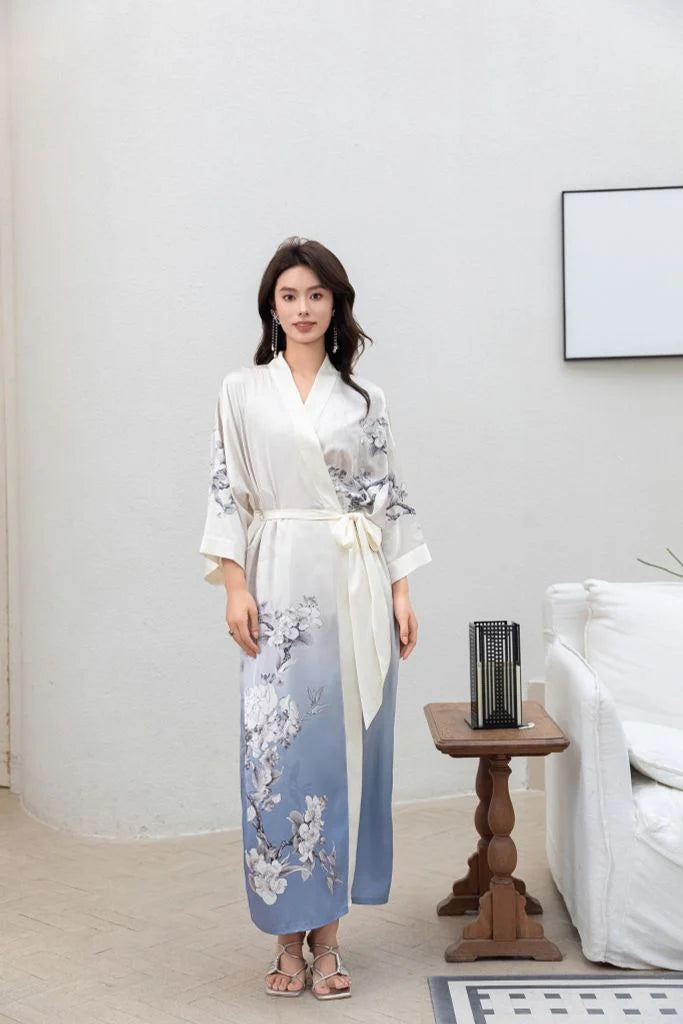 happy woman wearing japanese sleeping gown