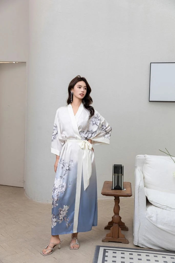 blue and white japanese sleeping gown