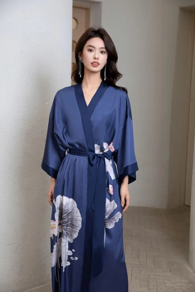 woman wearing vintage japanese silk pajama